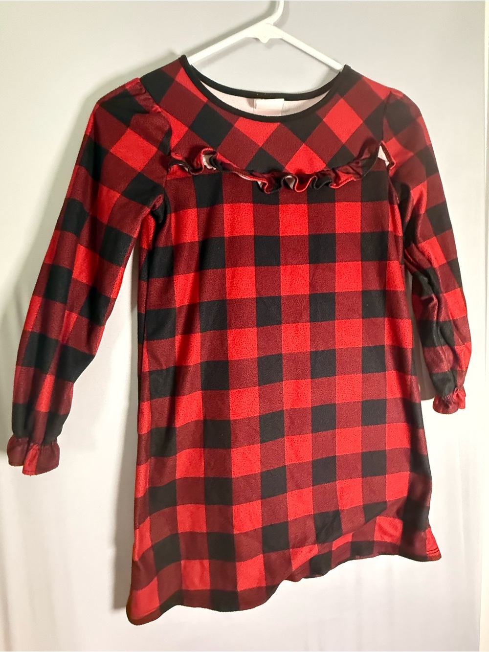 Red and Black Buffalo Plaid Ruffle Long Sleeve Nightgown